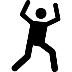 Black Silhouette Icon of a Stick Figure Falling Down with Arms Raised in a Dynamic Pose on a Transparent Background