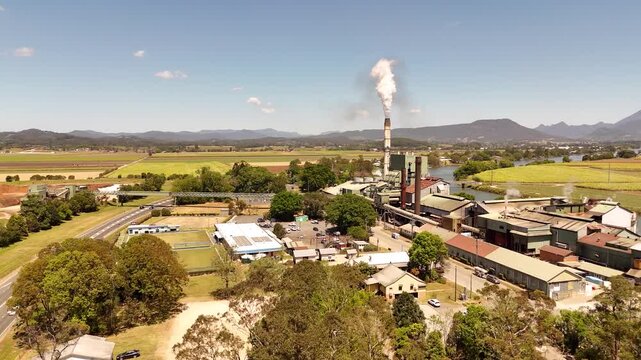 Drone footage of sugar cane mill in Australia