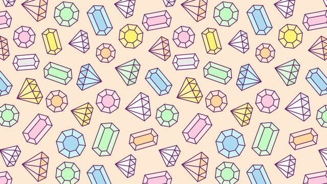 Diamond seamless pattern with colorful gemstones for various design uses. Ideal for backgrounds, textiles, stationery, and packaging designs.