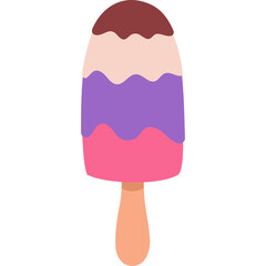 Three Layered Ice Cream Bar In Pink Purple And Brown Colors On A Wooden Stick White Background