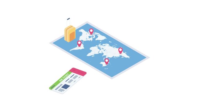 Travel map with luggage, passport, and ticket illustrated in a vector style, symbolizing journey planning and adventure.