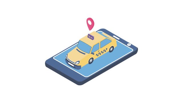Mobile phone displaying a taxi app interface with options for booking and tracking rides.