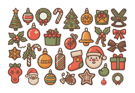 Colorful Christmas Vector Illustration Set