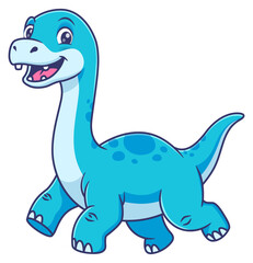 Blue brachiosaurus dinosaur with a smile on a white background, great for children's books, educational materials, and dinosaur-themed designs.