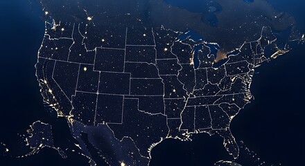 United States Map Night View with City Lights