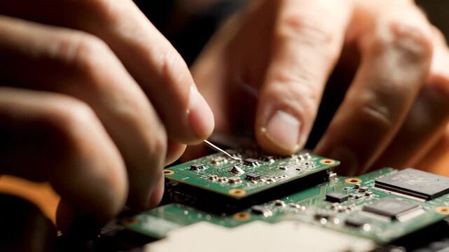 Soldering process on electronic circuit board repairing microelectronics assembly