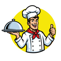 Restaurant waiter vector stock illustration With Baground Yellow.eps