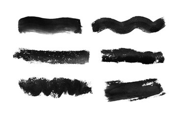 Set of black ink brush strokes isolated on transparent background