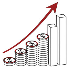 3d business growth chart with stacked coins vector illustration scalable eps icon