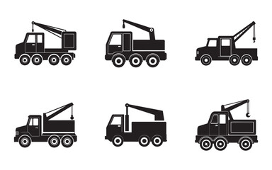 Crane tow truck icon silhouette vector illustration design set 