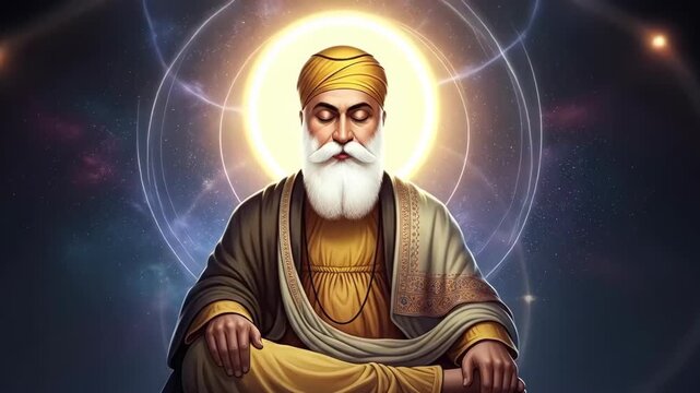 Divine portrayal of guru nanak dev ji revered founder of sikhism radiating spiritual wisdom and peace for gurpurab prakash utsav celebrations