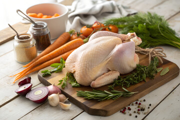 raw whole chicken with vegetables wallpaper