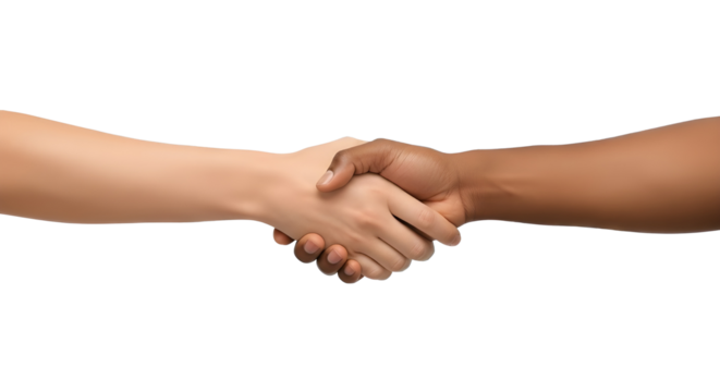Professional handshake between diverse business partners symbolizing cooperation, trust, and successful agreement. isolated PNG with Transparent Background