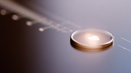 Heart icon glowing on futuristic digital interface, symbolizing love and connection in technology