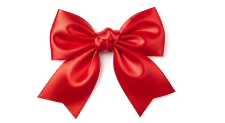 Fototapeta premium A vibrant red satin bow with intricate folds and a smooth texture on a clean white background view