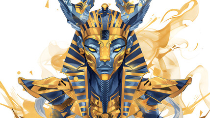 isolated Pharaoh mask of Tutankhamun in gold and blue, an ancient Egyptian god, Egyptian god