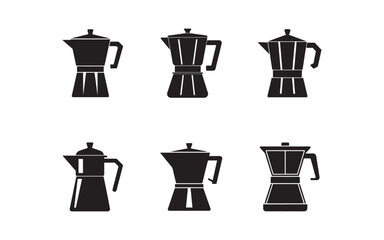 Moka Pot Silhouettes Collection Italian Coffee Makers Illustration Variety of Stovetop Espresso Maker Designs for Coffee Enthusiasts