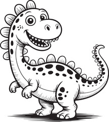 Fototapeta premium Smiling Dinosaur with Spikes and Spots Coloring Page