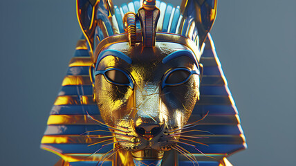 isolated Pharaoh mask of Tutankhamun in gold and blue, an ancient Egyptian god, Egyptian god