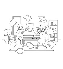 Pillow Fight in Living Room