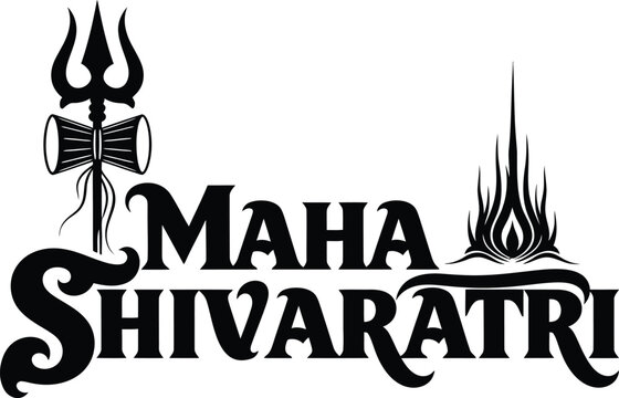 Maha Shivaratri Hindu Festival Typography with Trishul and Lingam .