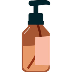 Brown translucent liquid bottle with dark pump dispenser and pale pink label area isolated on white background