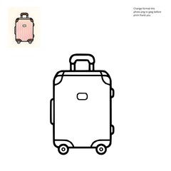 A simple black and white line art drawing of a rolling travel suitcase. This minimalist luggage illustration is perfect for a children's coloring page activity