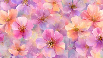 Delicate watercolor blossoms create a vibrant and flowing floral surface design