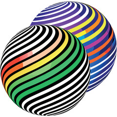 Abstract Hypnotic Striped Spheres with Optical Illusion and Bright Rainbow Colors, Creative Design