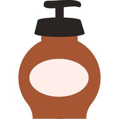 Brown Dispenser Bottle With Oval Label And Black Pump Top Isolated On White Background Simple Flat Design