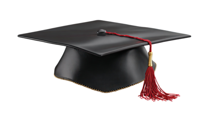 A black graduation cap with a tassel and diploma represents academic success and achievement