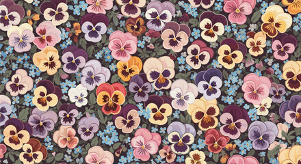 A vibrant tapestry of colorful pansy flowers in full bloom.