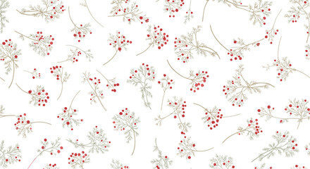 Delicate floral pattern featuring small flowers and intricate details on white background.