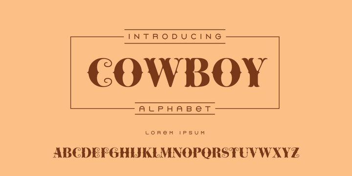 Classic western varsity font alphabet, cowboy college sport typeface for athletic logo, baseball, football, basketball team and t-shirt typography design
