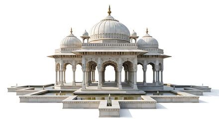 Obraz premium Bara Dari Pavilion In Jaipur India Reflected In Water On A White Background