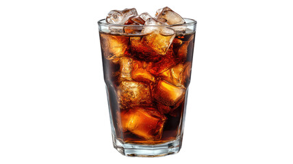 Cold cola drink in a glass with ice cubes isolated on white for refreshment