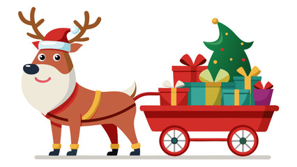 Christmas Reindeers Cart with Santa Vector Art Isolated on White Background – Festive Sleigh Illustration, Holiday Celebration, and Winter Design Element