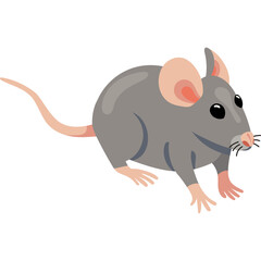 Cartoon Gray Mouse With Pink Ears And Tail And Light Pink Paws On A Transparent White Background