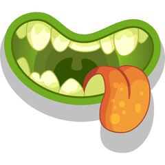 Cartoon Green Mouth With Sharp Teeth And Orange Tongue Sticking Out A Goofy Expression With Wide Open Mouth Isolated On A Transparent Background