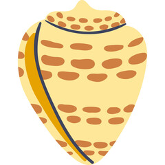Cartoon illustration of a beige and orange patterned seashell with a smooth surface and a distinct spiral shape isolated on a white background