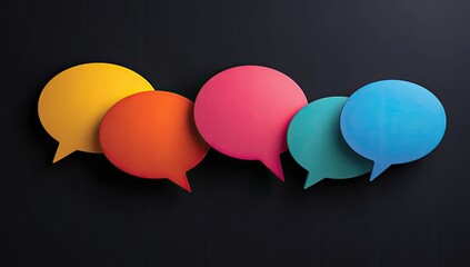 Colorful speech bubbles arranged in a horizontal row against a dark background