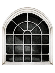 Arched window with white frame watercolor