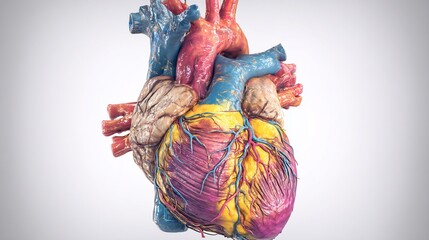 Naklejka premium Anatomical Heart Depiction: A Colorful and Detailed Representation of Human Cardiovascular System, for Medical Study or Educational Visuals