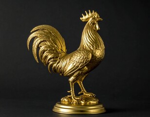 Golden, ornate rooster figurine on a black background