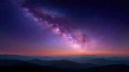 Fototapeta premium Stunning Night Sky Over Majestic Mountains with Milky Way and Twilight Colors