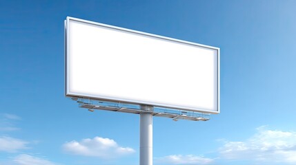Obraz premium Empty Billboard Against a Clear Blue Sky with Soft Clouds Perfect for Advertising and Promotional Content