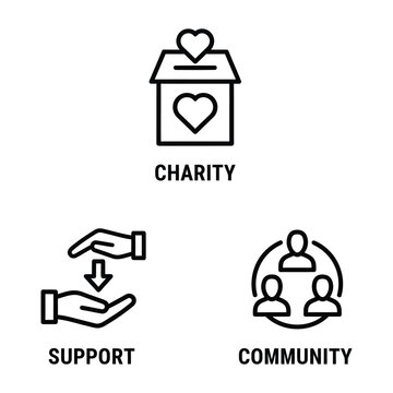 Non-Profit Charity Icon Set Donation Hand Community Outline