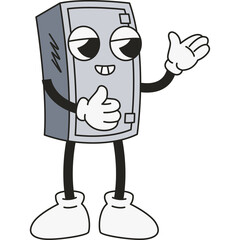 Retro Cartoon Safe Character with Thumbs Up and Welcoming Gesture on Transparent Background