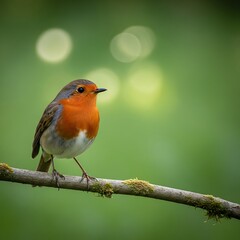 Robin Perched on Branch - A Vibrant Portrait in Natural Light.