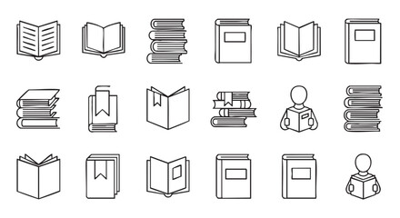Set of stylized book icons representing reading education and knowledge